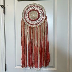 Handmade Dreamcatcher Wall Hanging in Coral and Cream
